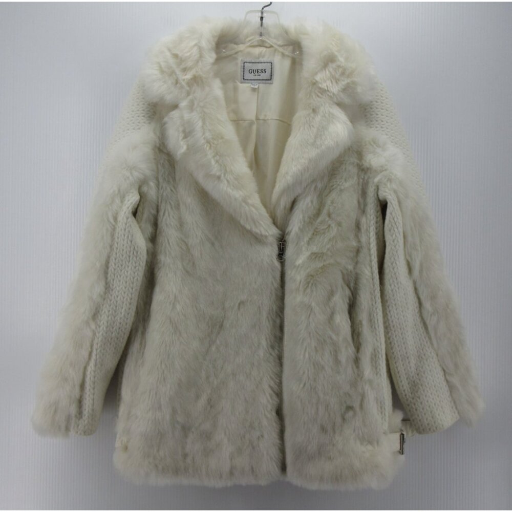 Guess Jacket Small Cream Faux Fur Shawl Mob Wife Teddy Cozy Coat